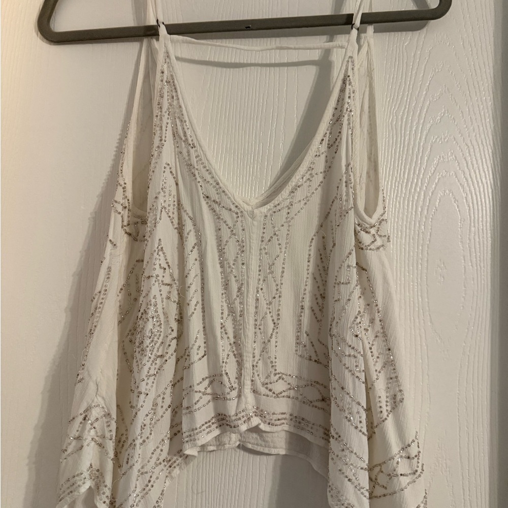 Free People Ivory Beaded Tank Top